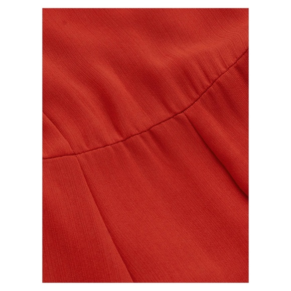 Bright Red V Neck Belted Jumpsuit - Picture 2 of 8